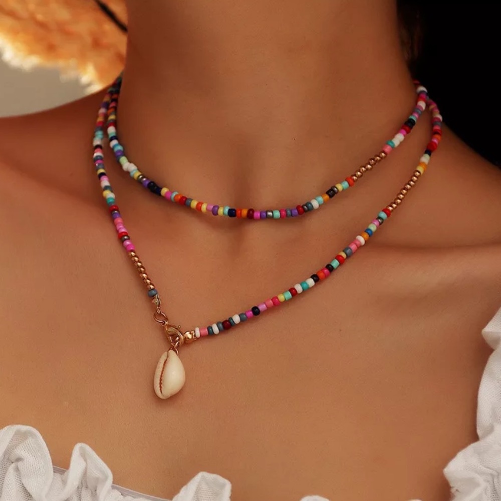 SOON TO Earth Child🌻🌈 | MARBELLA colorful beaded puka shell necklace set